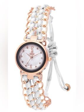 INVICTA Montres Prestige Women's Watch - 25mm, Rose Gold and White Braided Band.